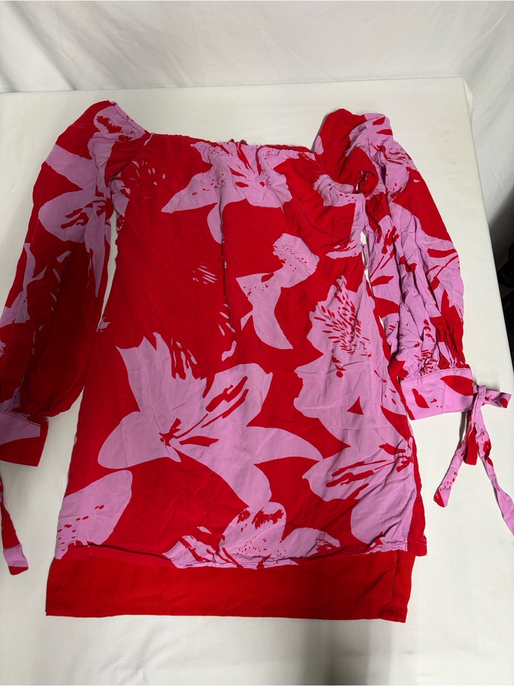 Bardot Red Pink Floral Off Shoulder Mini Dress Size US 6